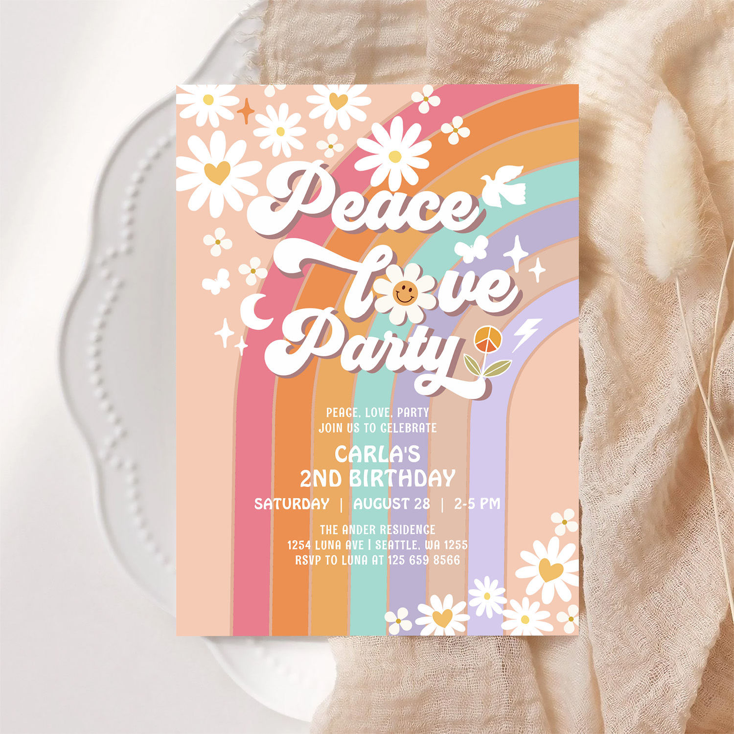 Peace Love Party Groovy Invite Hippie Birthday - Image 6