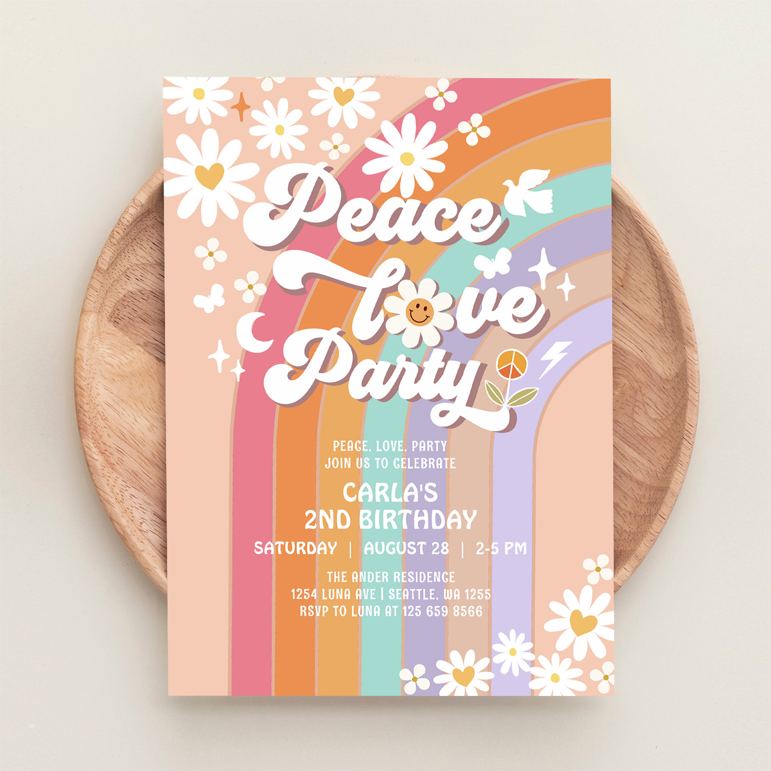 Peace Love Party Groovy Invite Hippie Birthday - Image 7