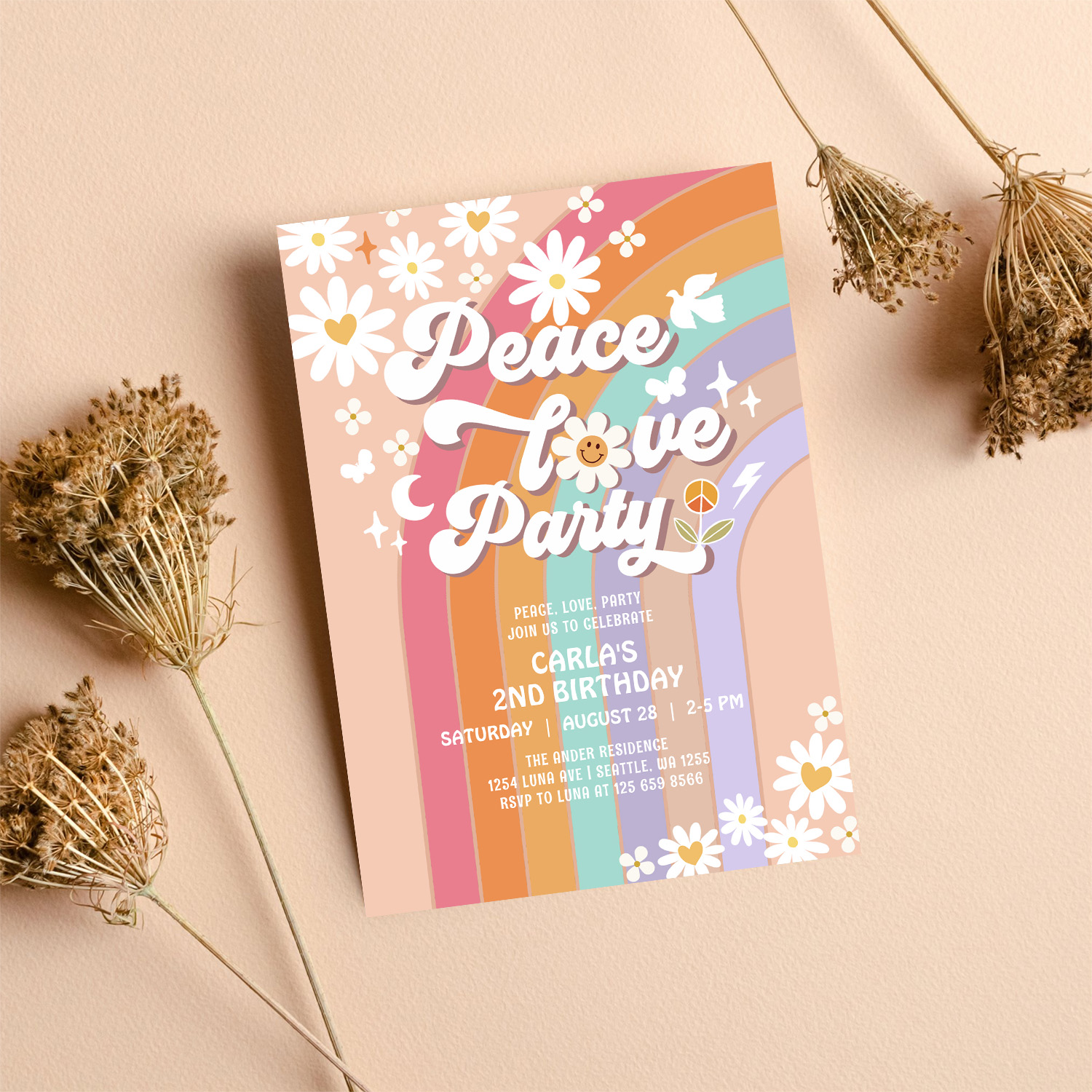 Peace Love Party Groovy Invite Hippie Birthday - Image 8