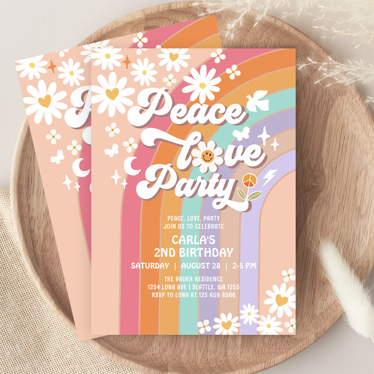 Peace Love Party Groovy Invite Hippie Birthday - Image 9