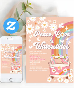 Peace Love Waterslides Water Groovy Birthday Invitation