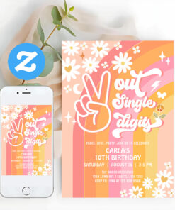 Peace Out Single Digits 10th Groovy Birthday Invitation