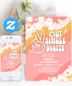 Peace Out Single Digits Daisy Hippie 70S Birthday Invitation