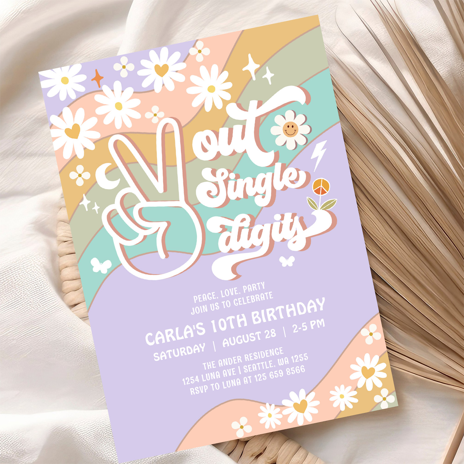 Peace Out Single Digits Groovy 10th Birthday Invitation - Image 10