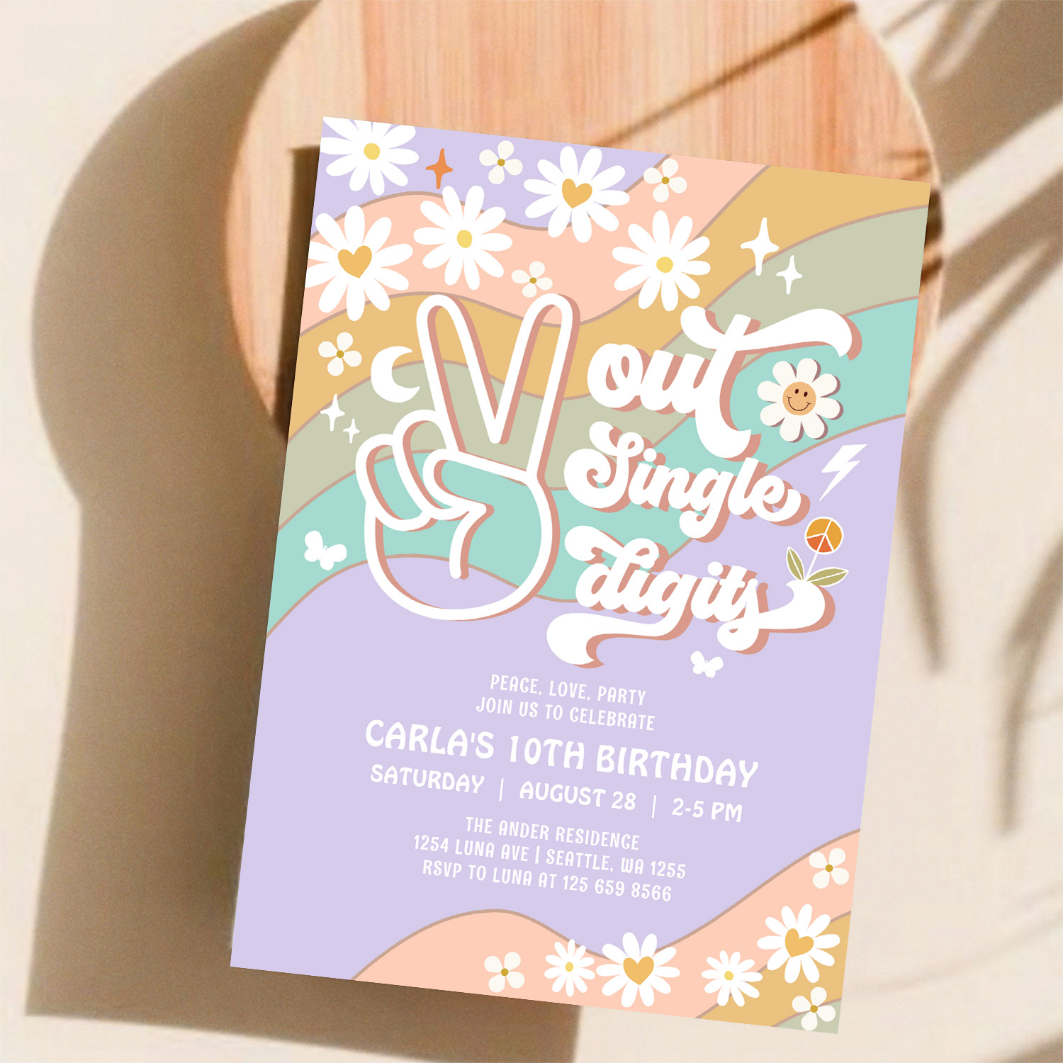 Peace Out Single Digits Groovy 10th Birthday Invitation - Image 11