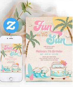 Pink Mint Aqua Girl Fun In The Sun Birthday Invitation