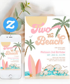 Pink Peach Girl Two The Beach Surfing 2nd Birthday Invitation
