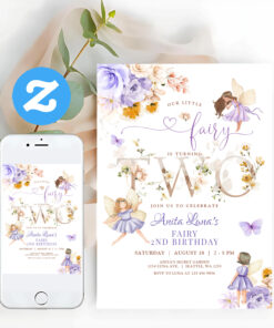 Purple Fairy Butterfly Magical Floral 2nd Birthday Invitation