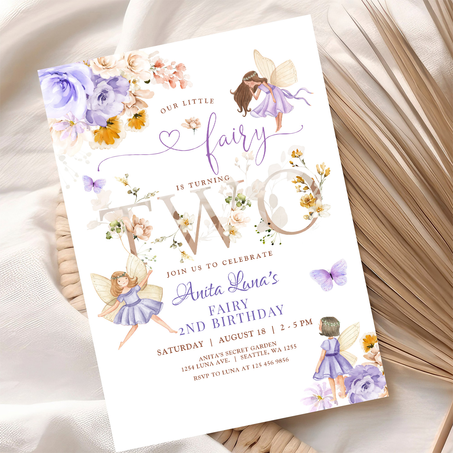 Purple Fairy Butterfly Magical Floral 2nd Birthday Invitation - Image 10