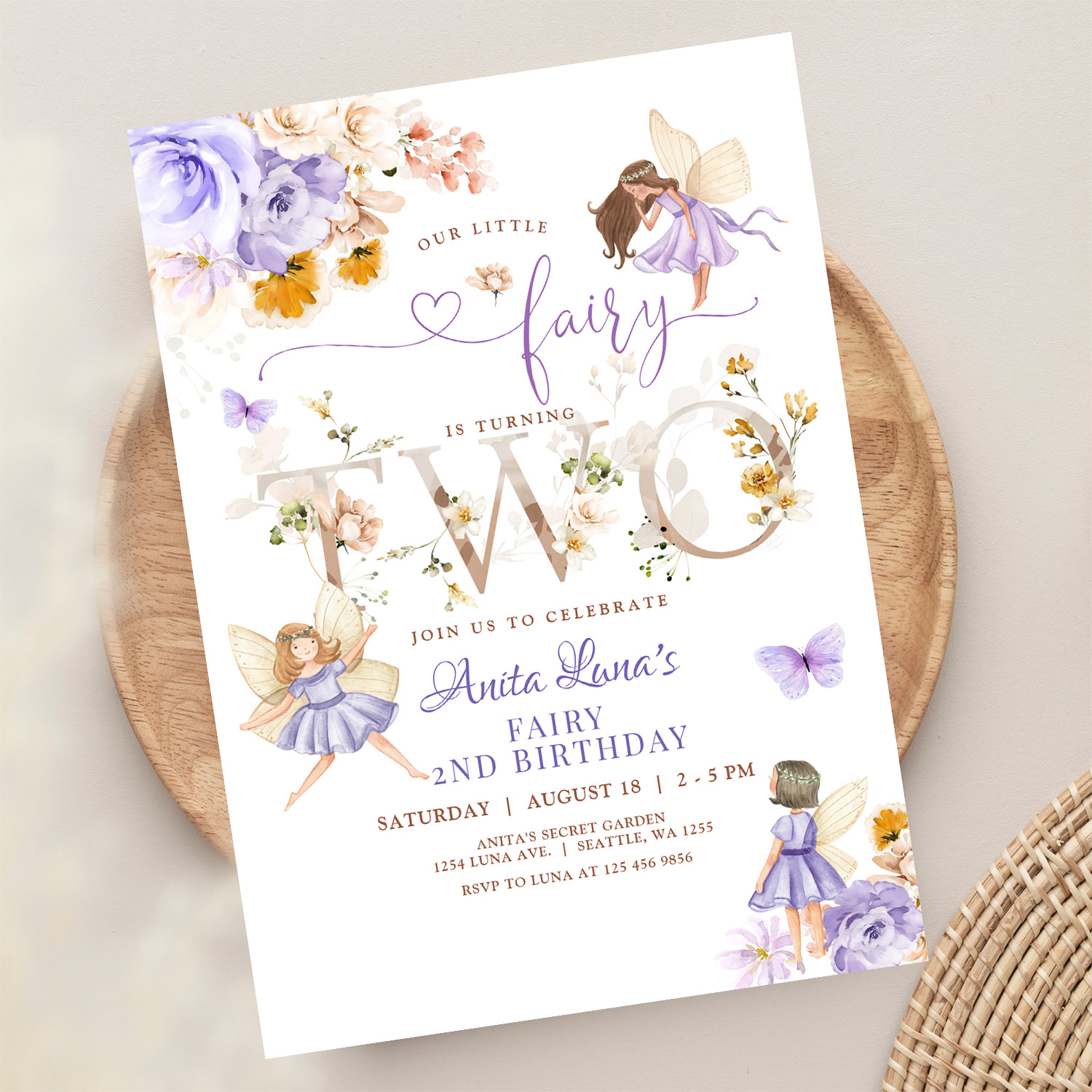 Purple Fairy Butterfly Magical Floral 2nd Birthday Invitation - Image 13