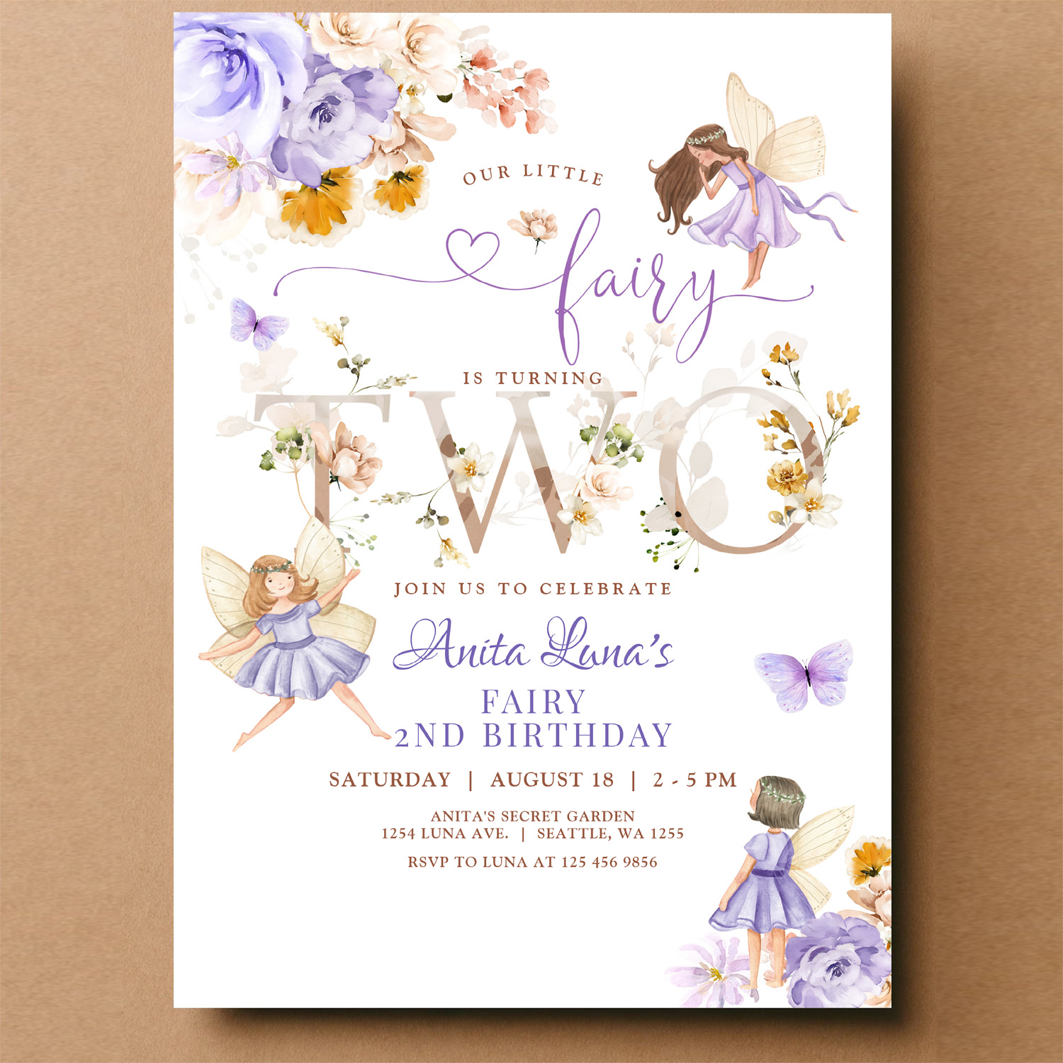 Purple Fairy Butterfly Magical Floral 2nd Birthday Invitation - Image 14