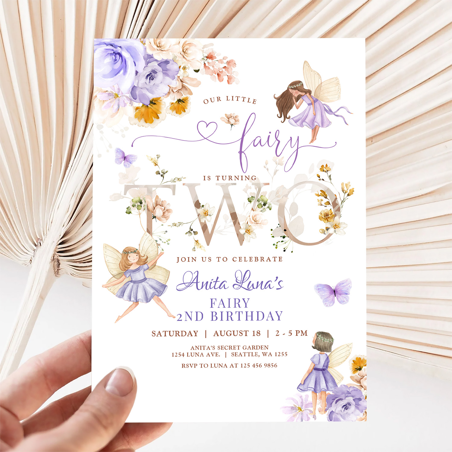 Purple Fairy Butterfly Magical Floral 2nd Birthday Invitation - Image 5