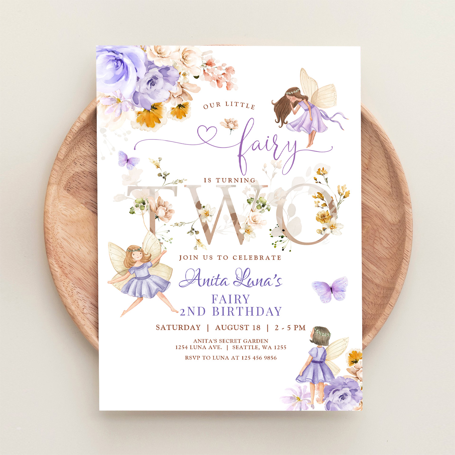 Purple Fairy Butterfly Magical Floral 2nd Birthday Invitation - Image 7