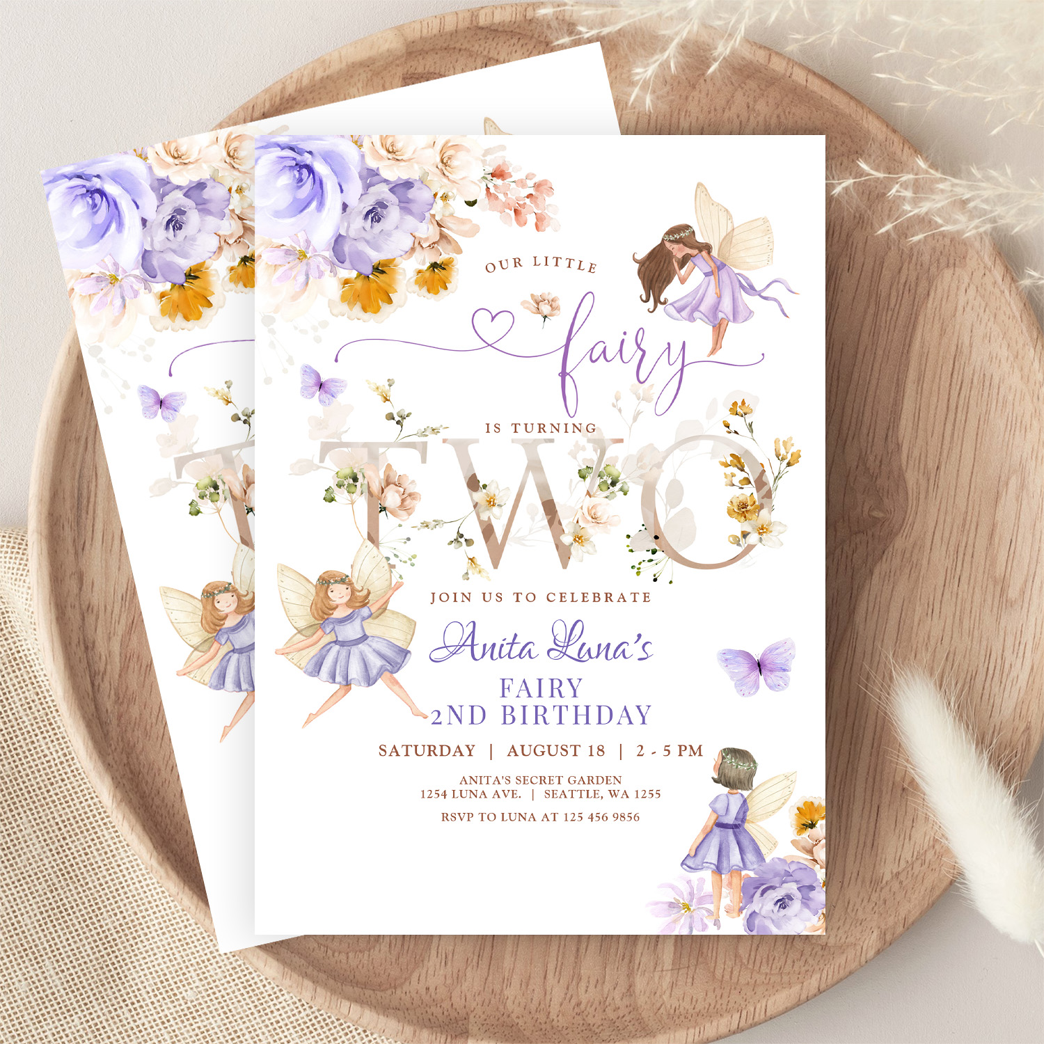 Purple Fairy Butterfly Magical Floral 2nd Birthday Invitation - Image 9