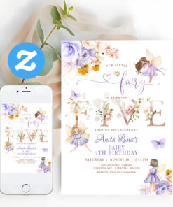 Purple Fairy Butterfly Magical Floral 5th Birthday Invitation