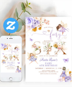 Purple Fairy Butterfly Magical Floral 6th Birthday Invitation