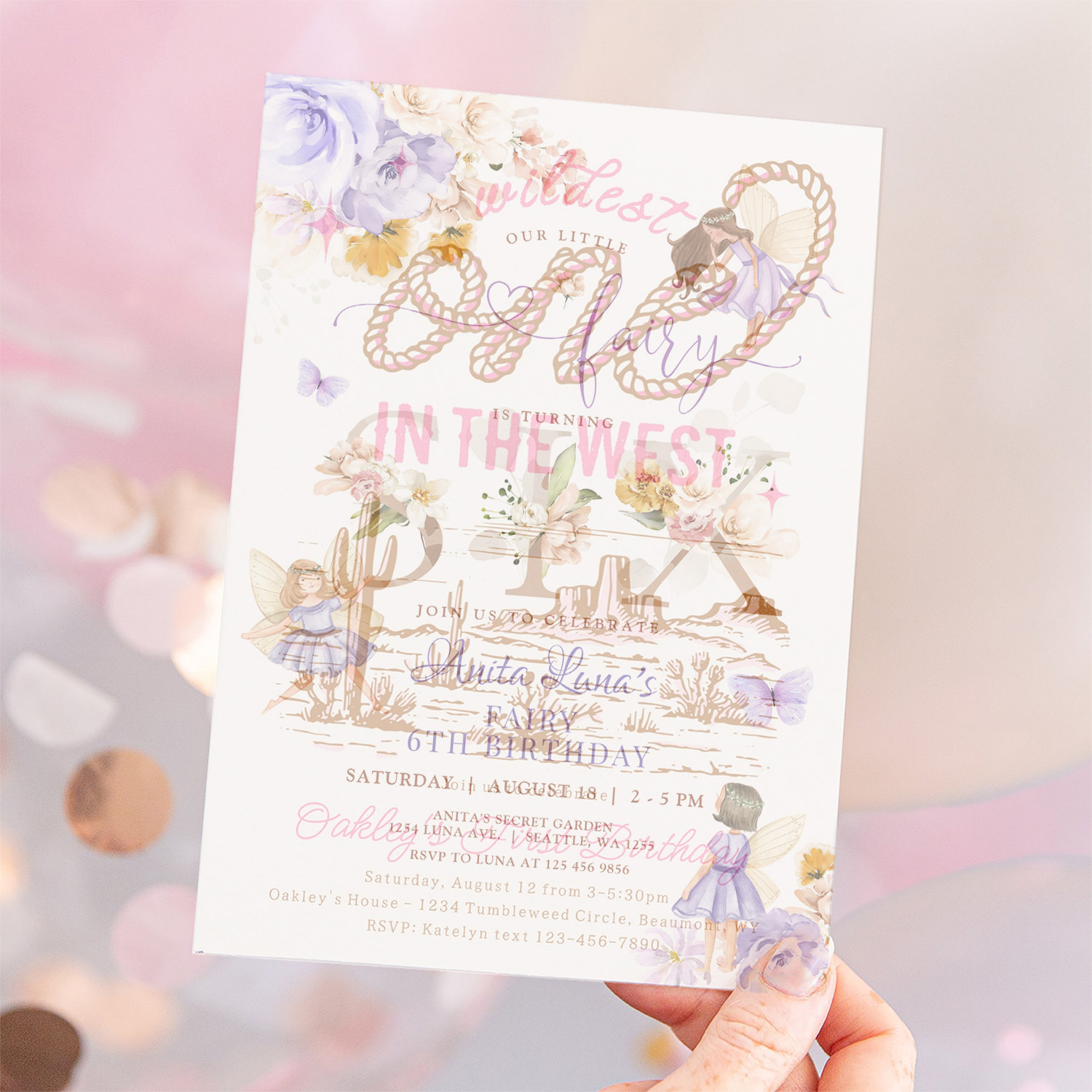 Purple Fairy Butterfly Magical Floral 6th Birthday Invitation - Image 12