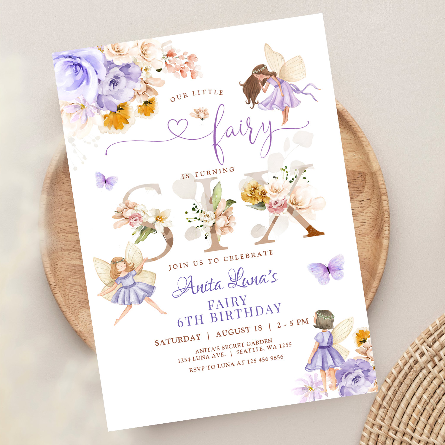 Purple Fairy Butterfly Magical Floral 6th Birthday Invitation - Image 13