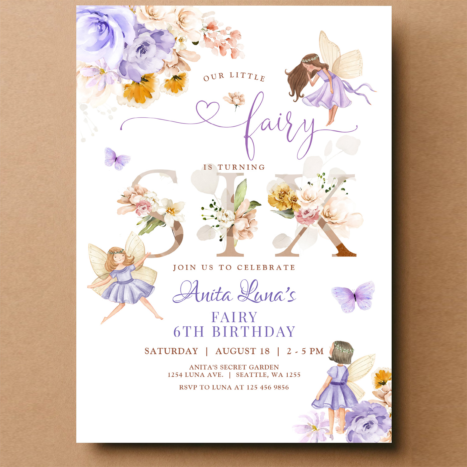 Purple Fairy Butterfly Magical Floral 6th Birthday Invitation - Image 14