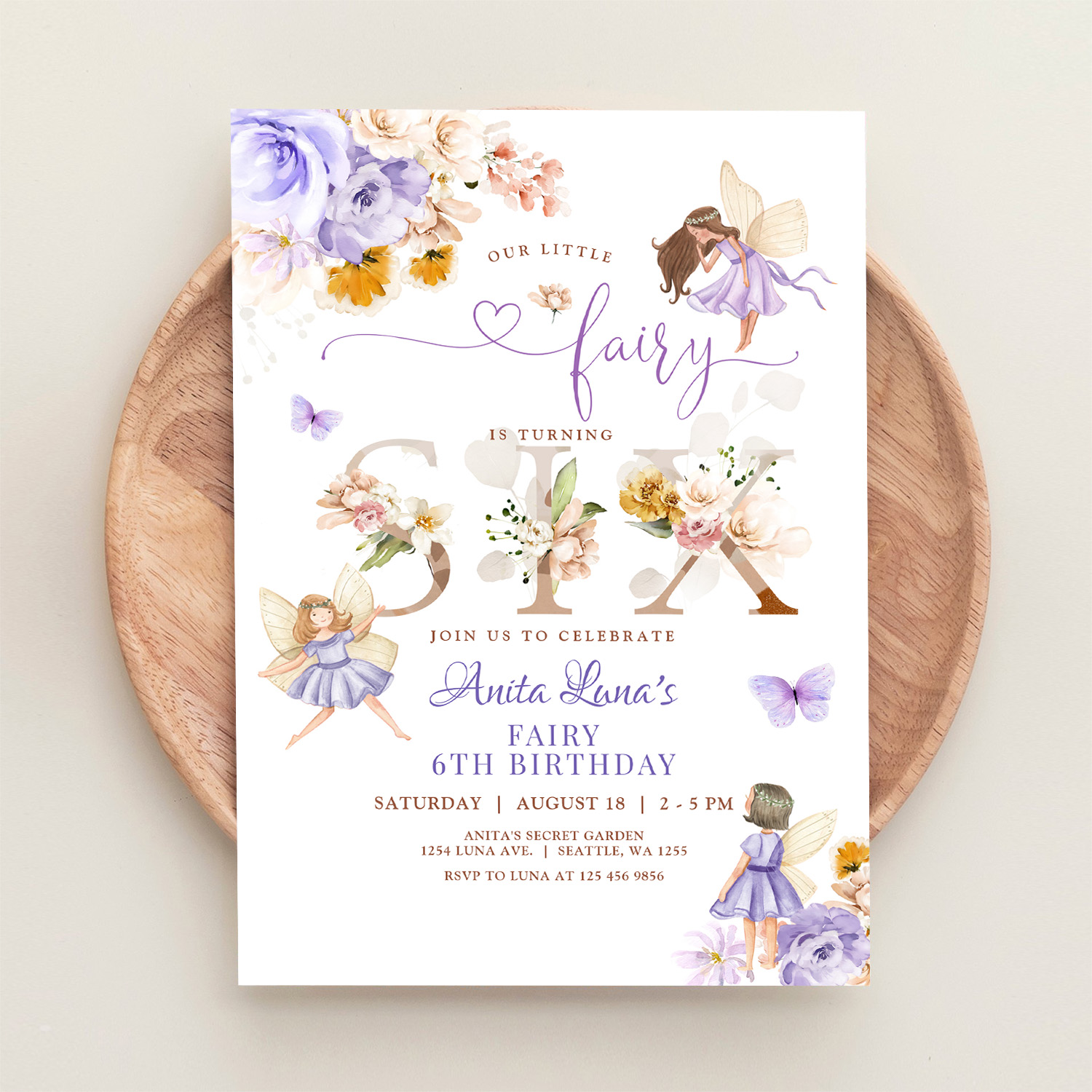 Purple Fairy Butterfly Magical Floral 6th Birthday Invitation - Image 7