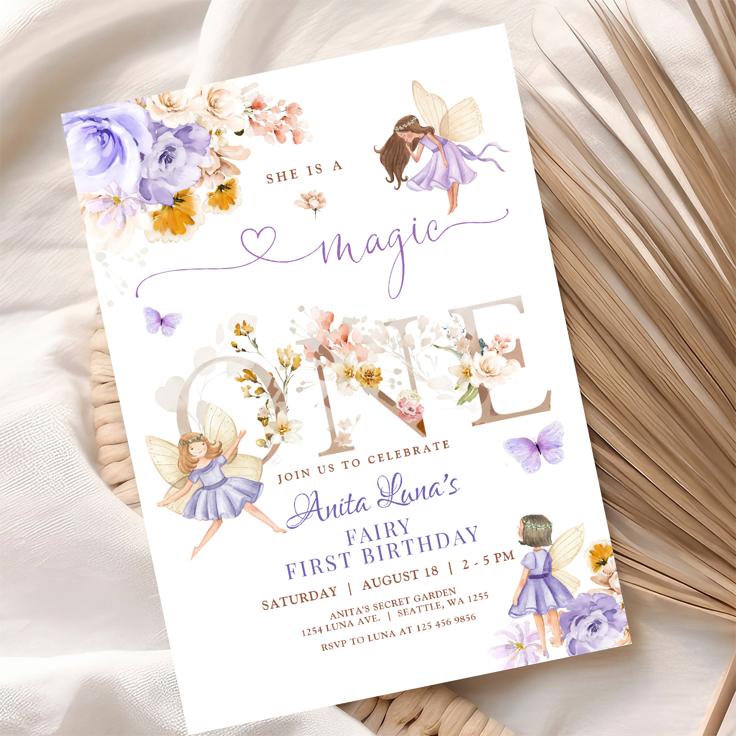 Purple Fairy Magic One Birthday Butterfly Magical Invitation - Image 10