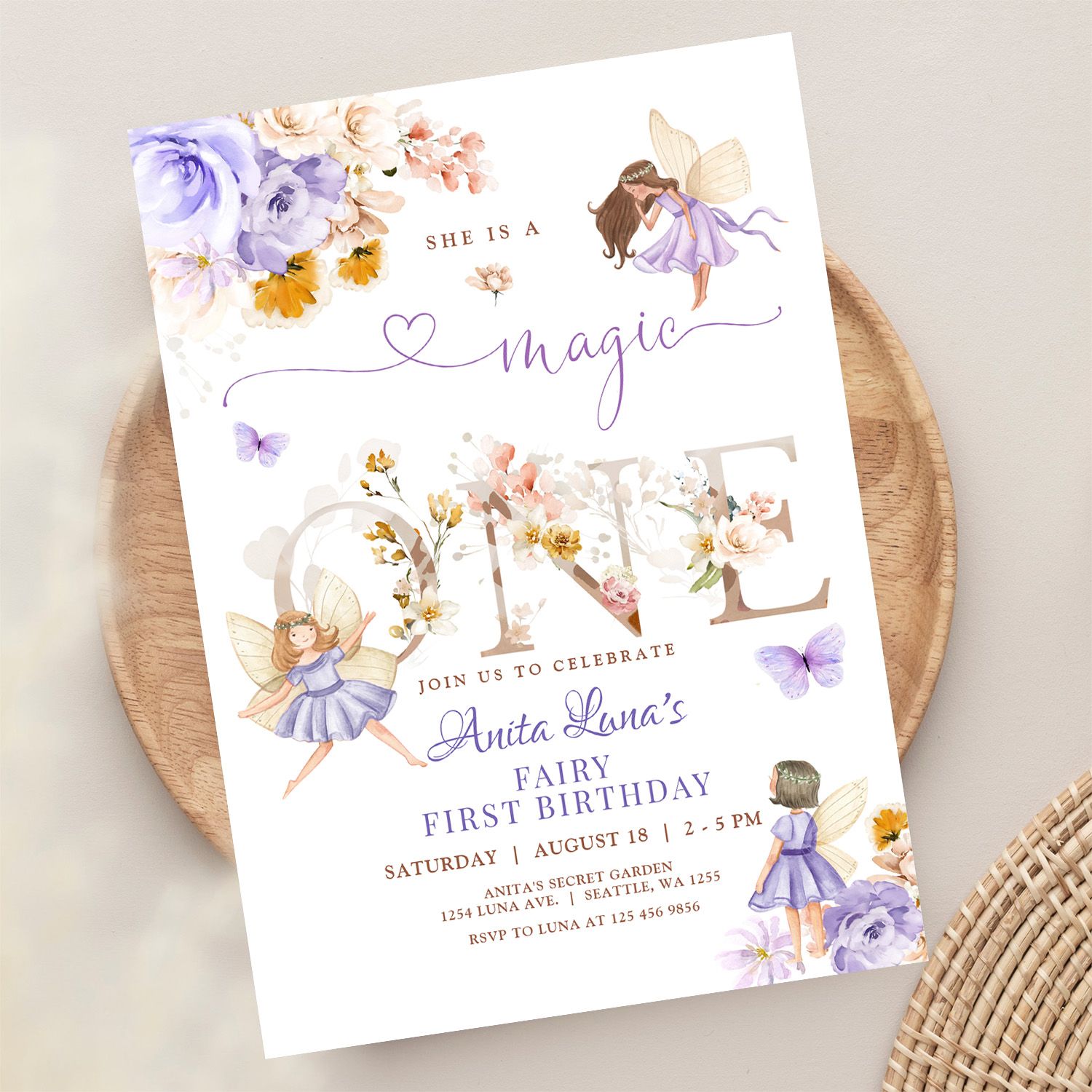 Purple Fairy Magic One Birthday Butterfly Magical Invitation - Image 13