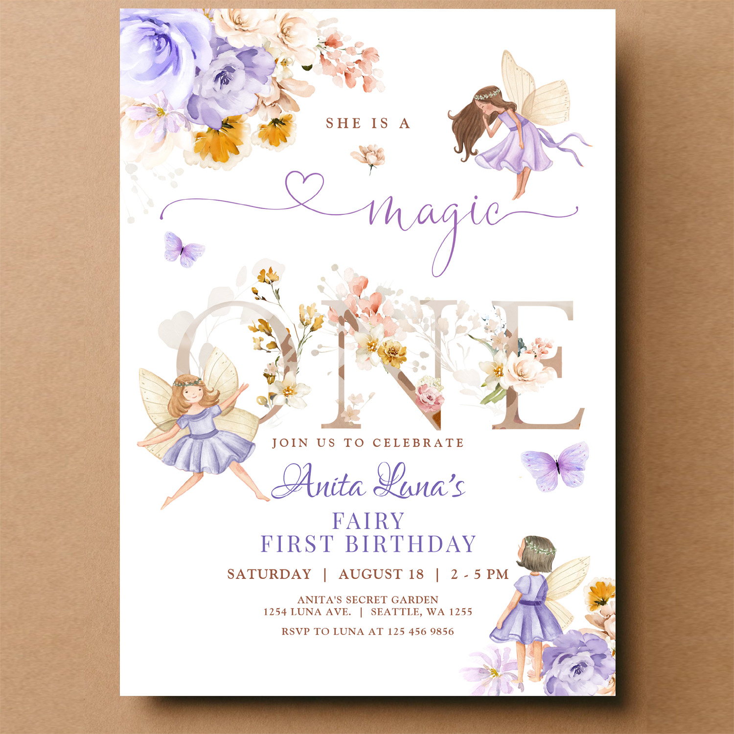 Purple Fairy Magic One Birthday Butterfly Magical Invitation - Image 14