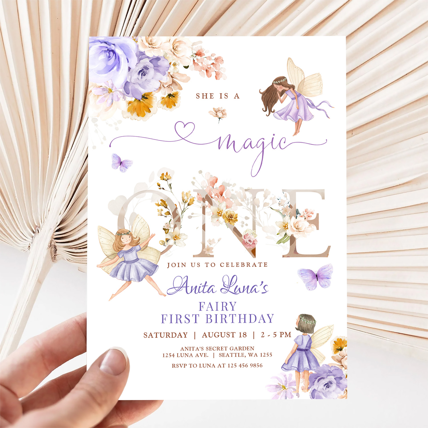 Purple Fairy Magic One Birthday Butterfly Magical Invitation - Image 5