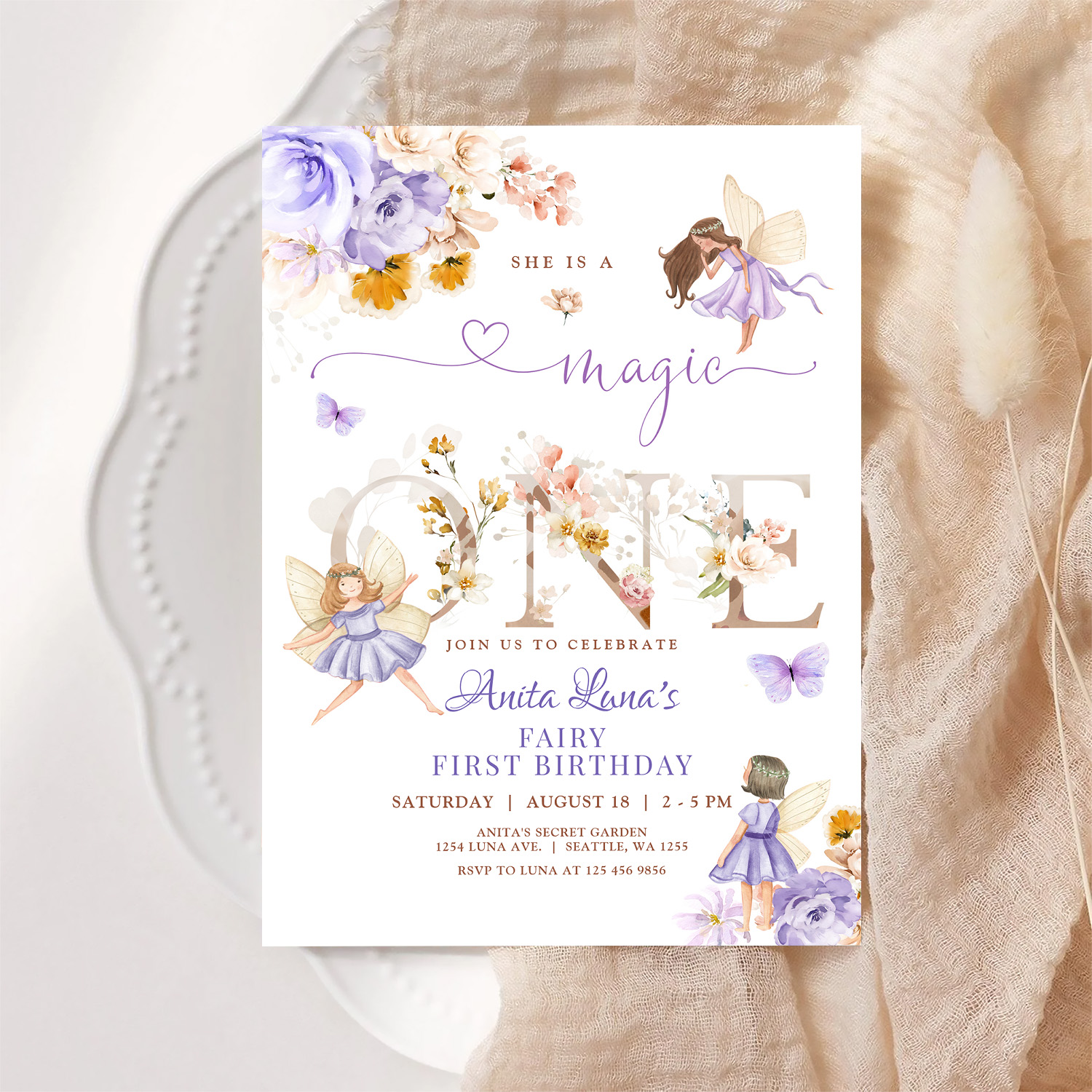 Purple Fairy Magic One Birthday Butterfly Magical Invitation - Image 6