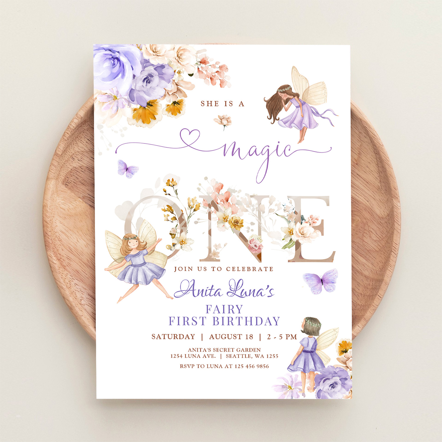 Purple Fairy Magic One Birthday Butterfly Magical Invitation - Image 7