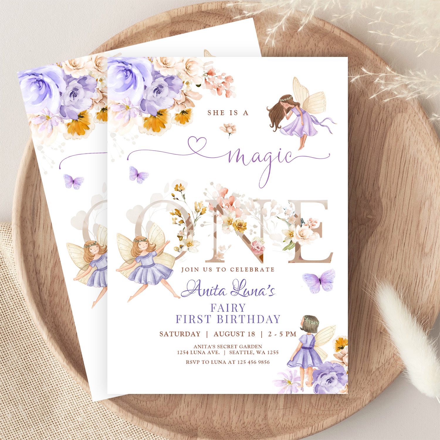 Purple Fairy Magic One Birthday Butterfly Magical Invitation - Image 9