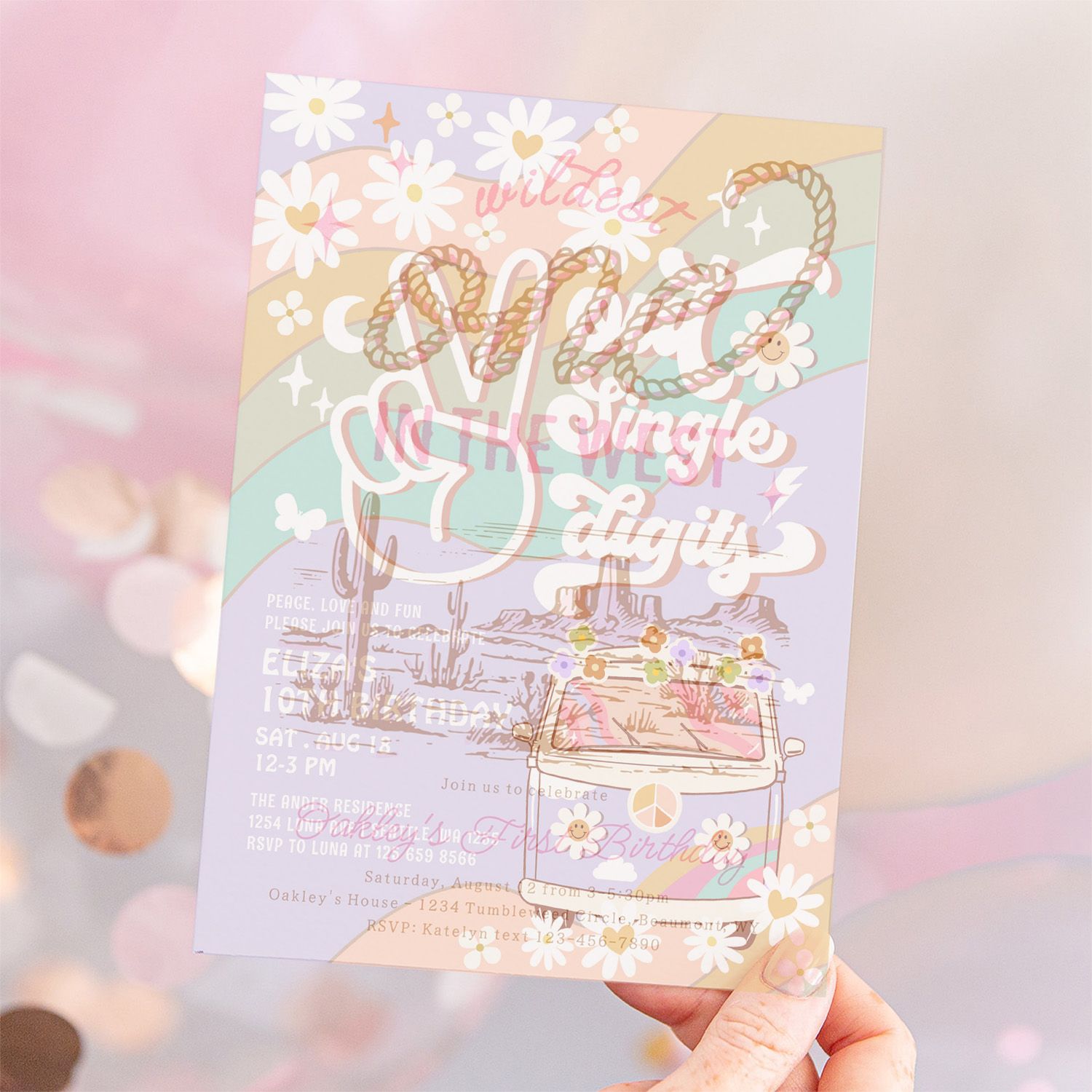 Purple Peace Out Single Digit Groovy 10th Birthday Invitation - Image 12