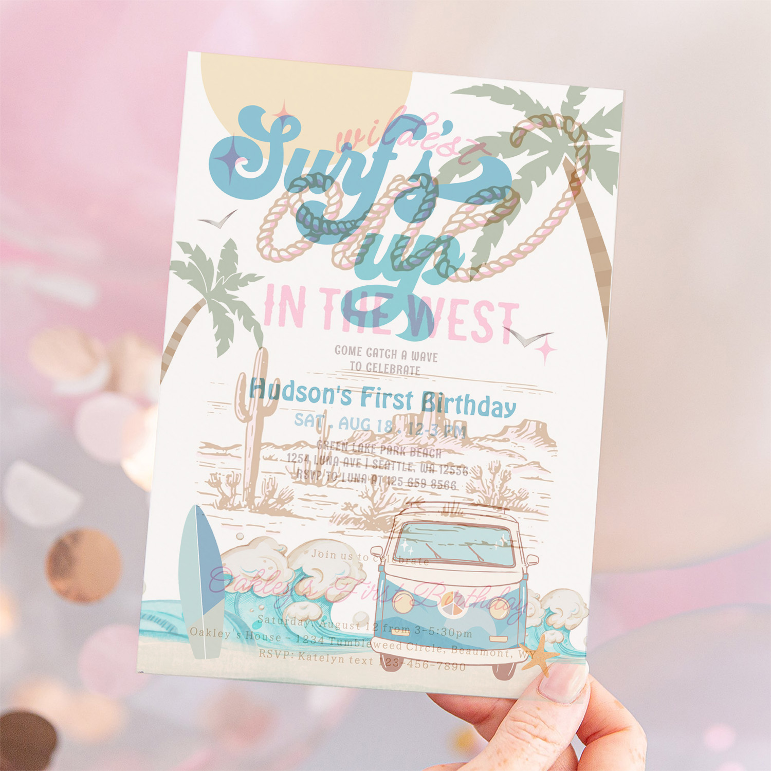 Retro Boy Any Age Surfs Up Surfing Birthday Party Invitation - Image 12