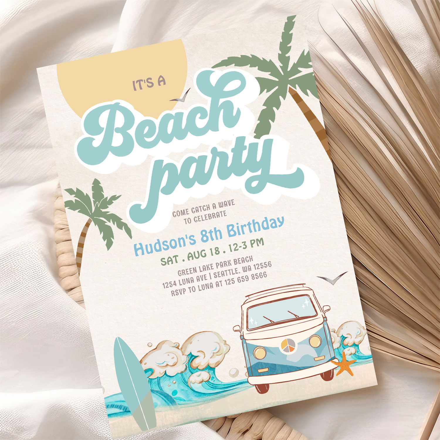Retro Boy Its A Beach Party Surfing Birthday Part Invitation - Image 10