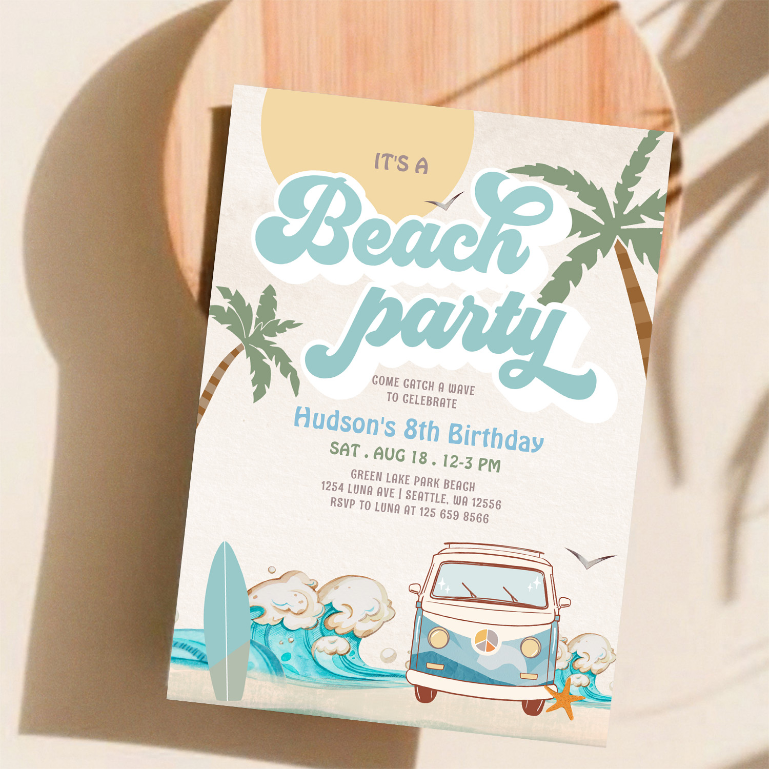 Retro Boy Its A Beach Party Surfing Birthday Part Invitation - Image 11