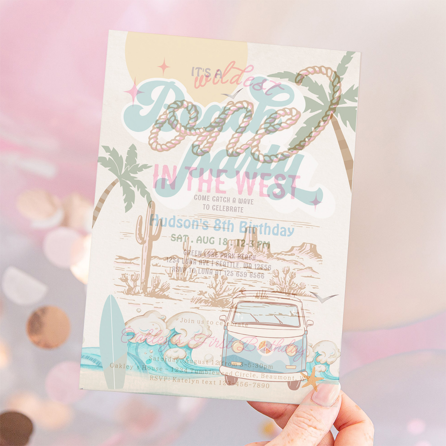 Retro Boy Its A Beach Party Surfing Birthday Part Invitation - Image 12