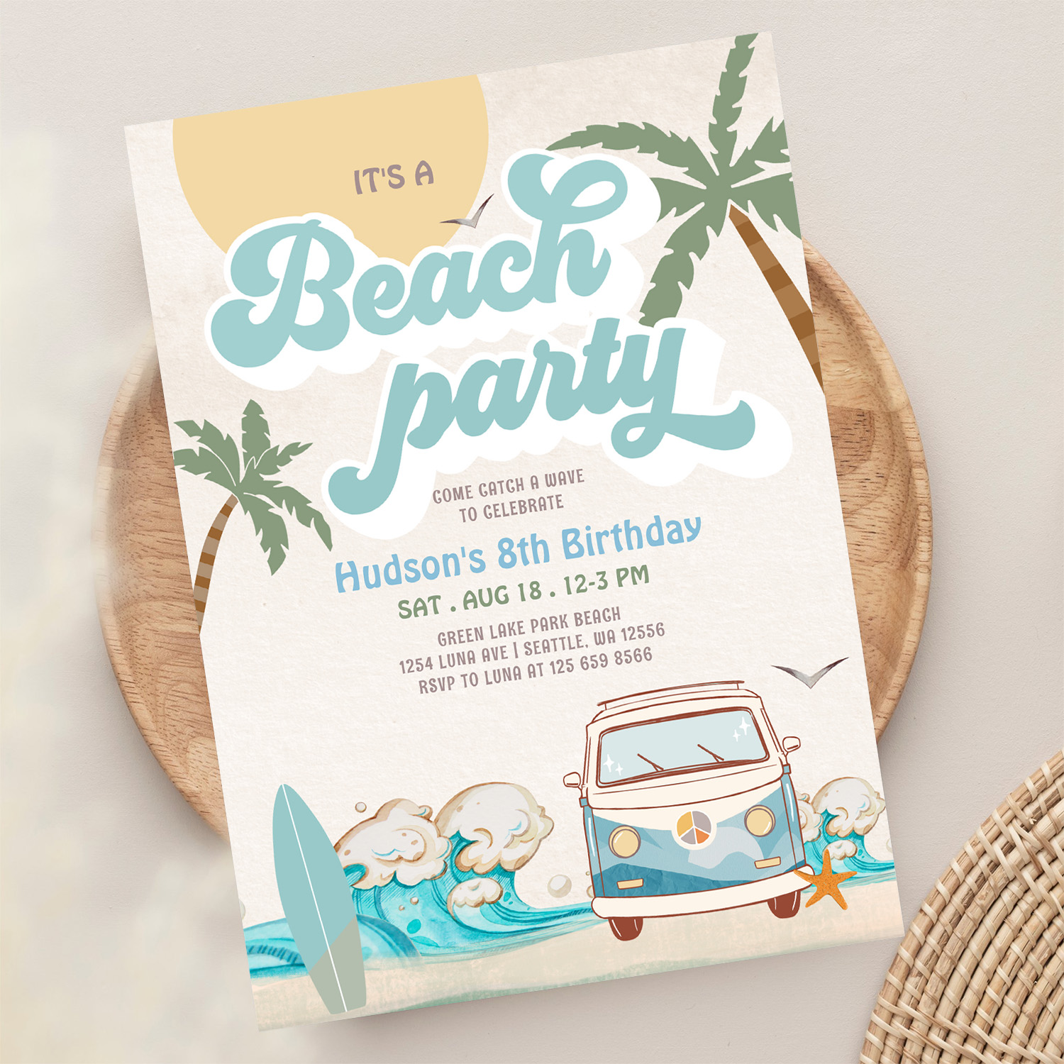 Retro Boy Its A Beach Party Surfing Birthday Part Invitation - Image 13