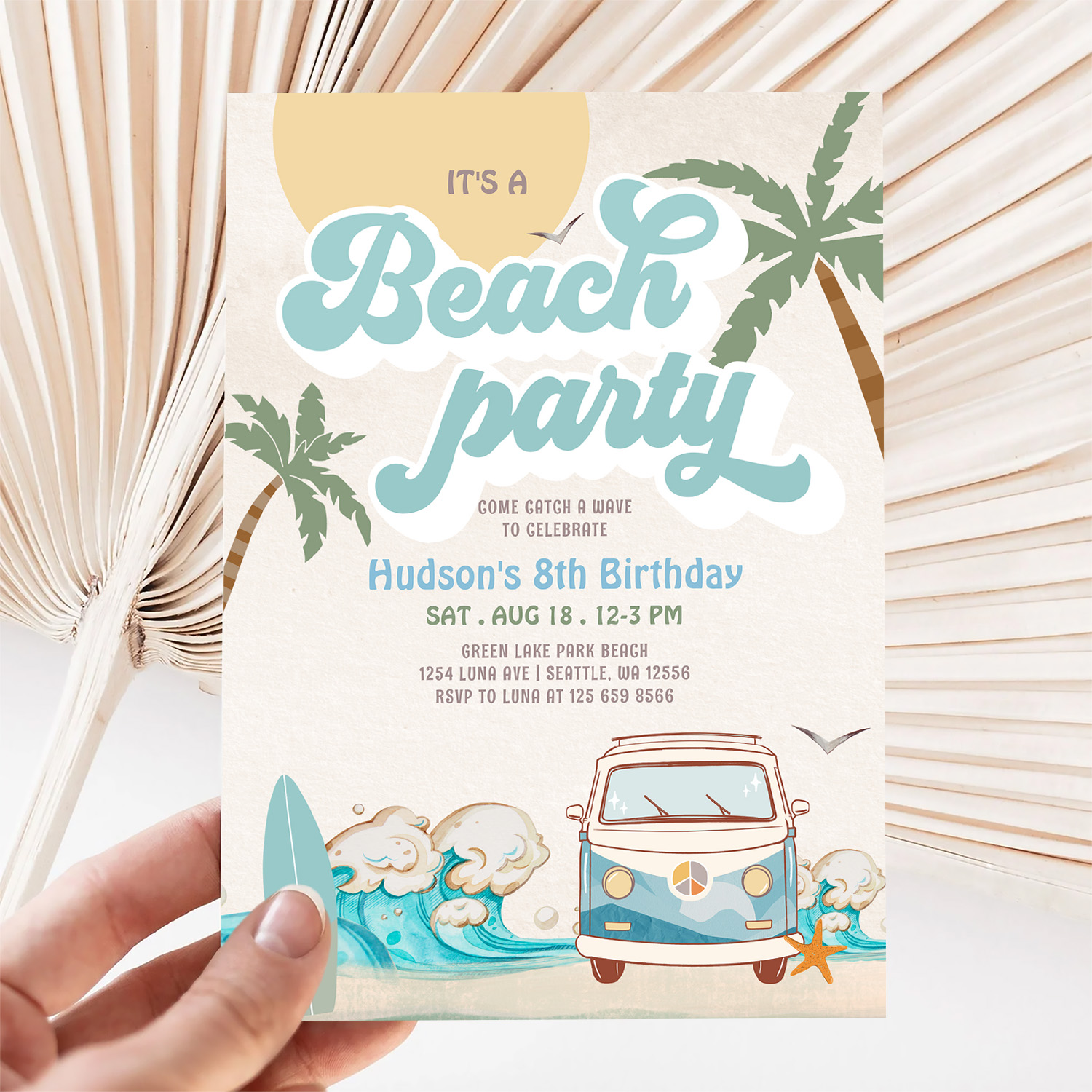 Retro Boy Its A Beach Party Surfing Birthday Part Invitation - Image 5