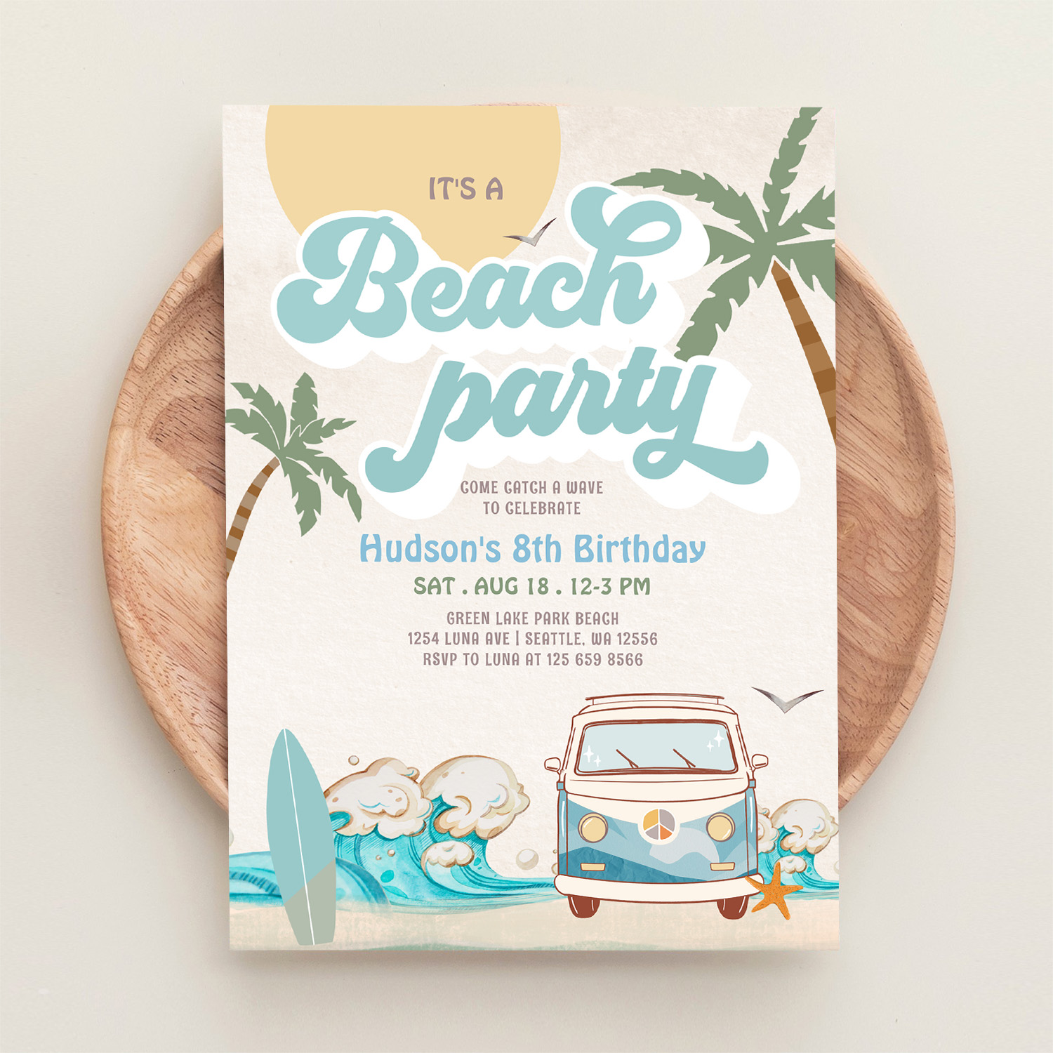 Retro Boy Its A Beach Party Surfing Birthday Part Invitation - Image 7