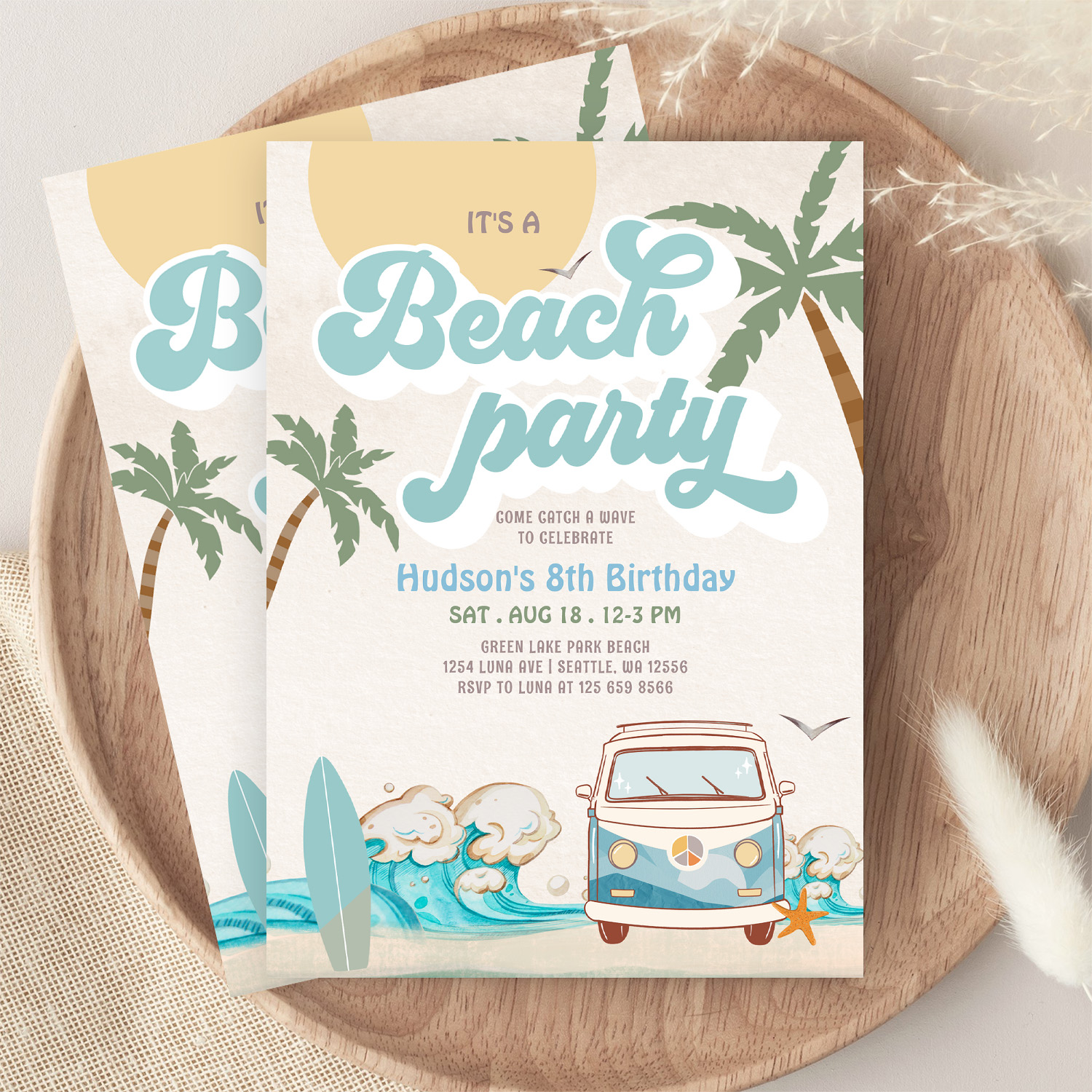 Retro Boy Its A Beach Party Surfing Birthday Part Invitation - Image 9