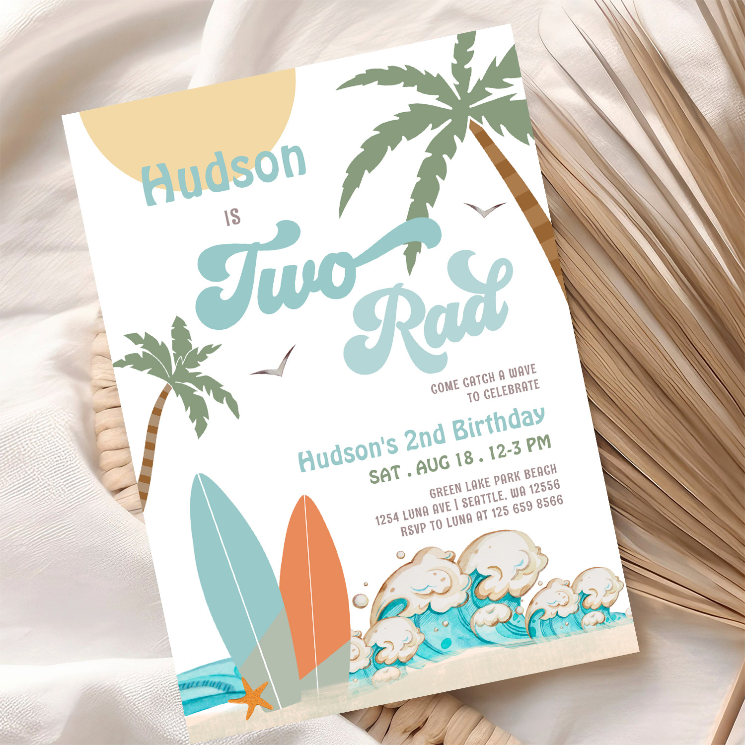Retro Boy Surf Surfing 2nd Birthday Two Rad Party Invitation - Image 10