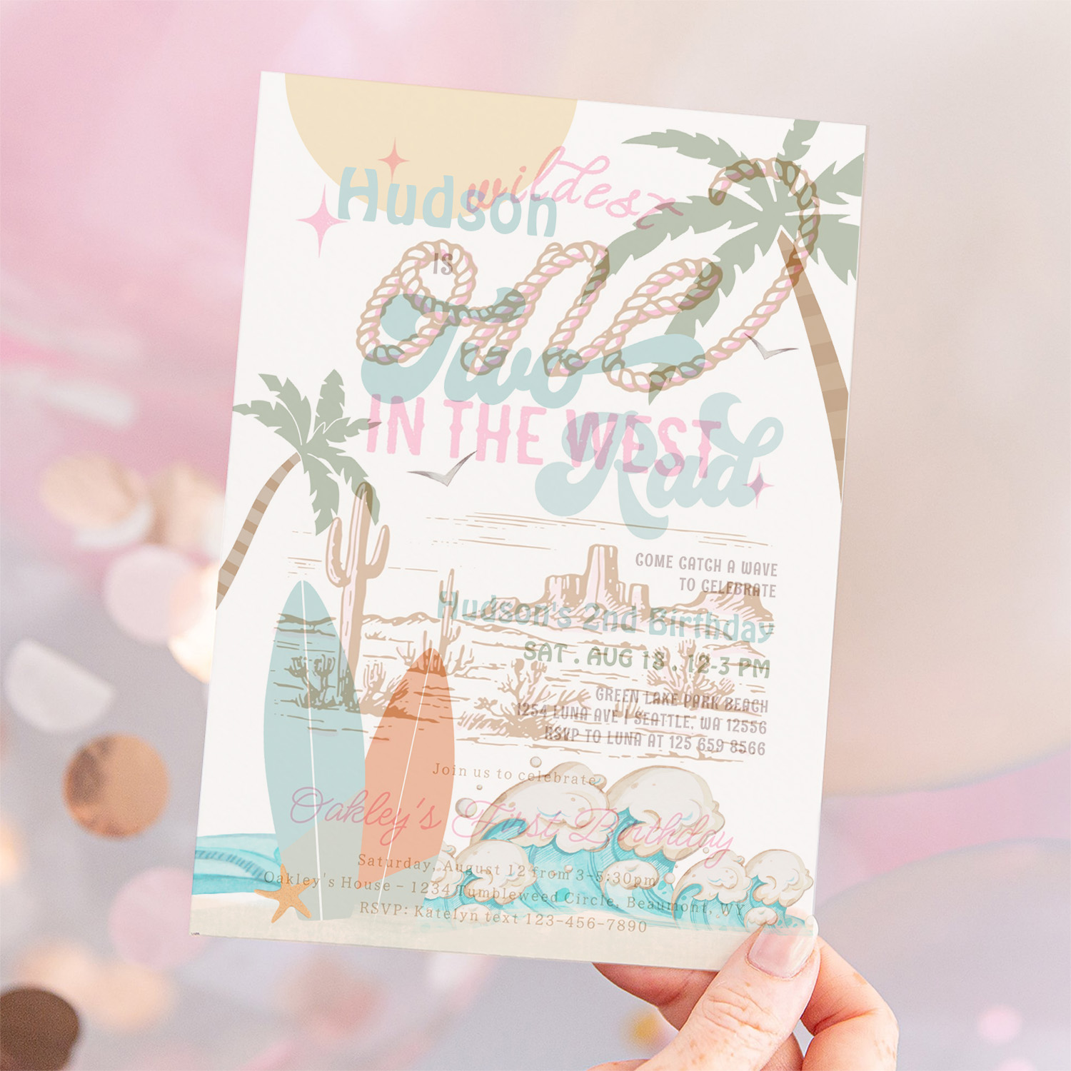 Retro Boy Surf Surfing 2nd Birthday Two Rad Party Invitation - Image 12