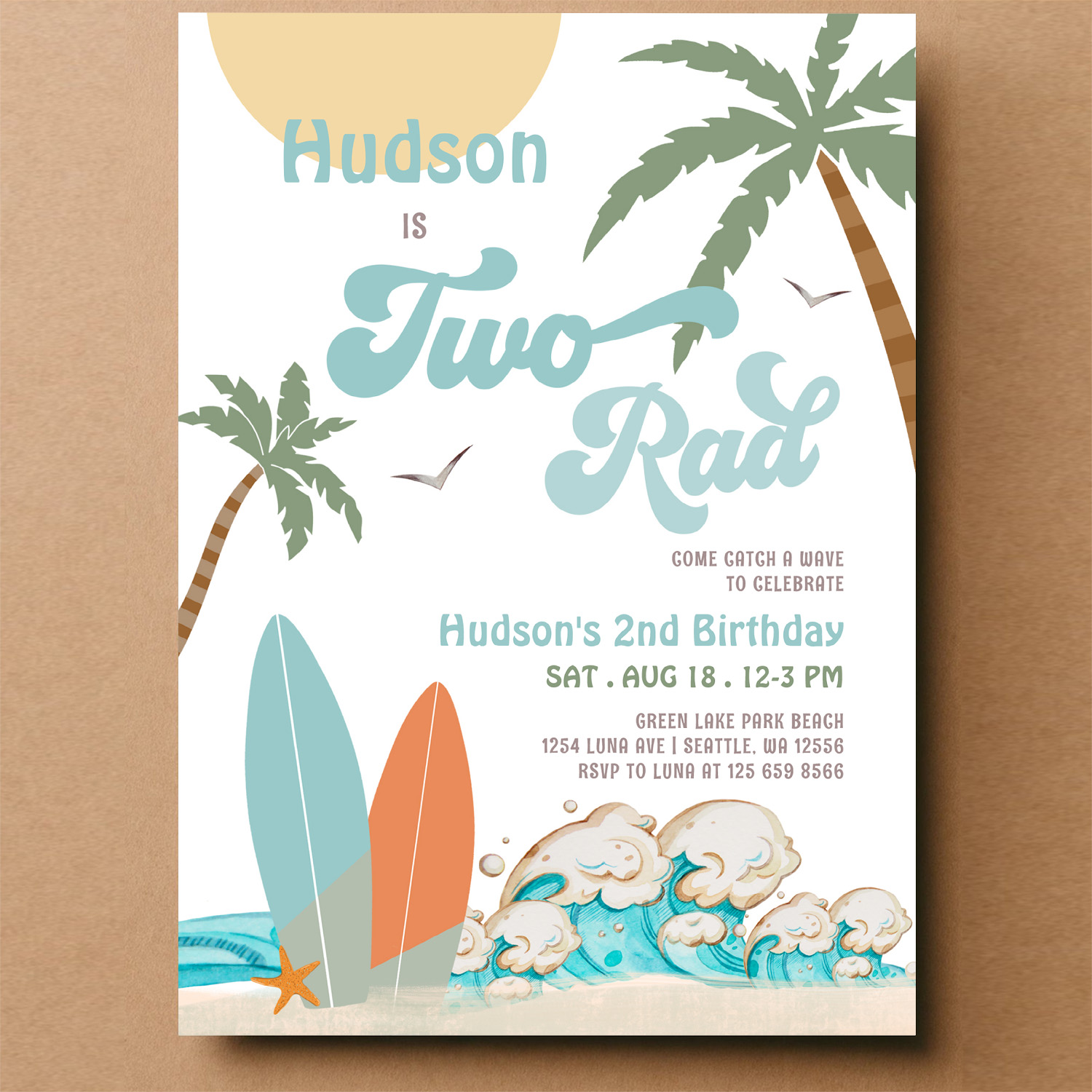 Retro Boy Surf Surfing 2nd Birthday Two Rad Party Invitation - Image 14