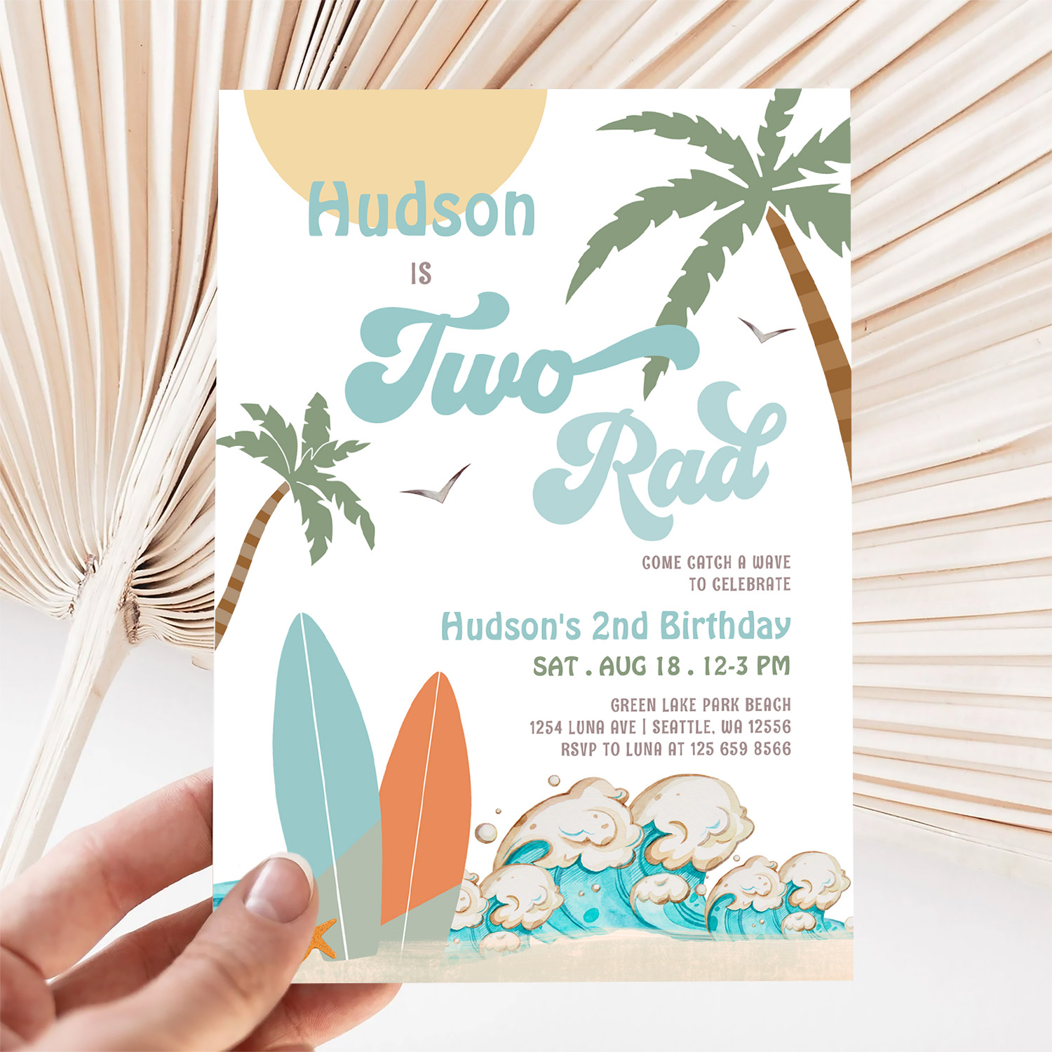 Retro Boy Surf Surfing 2nd Birthday Two Rad Party Invitation - Image 5