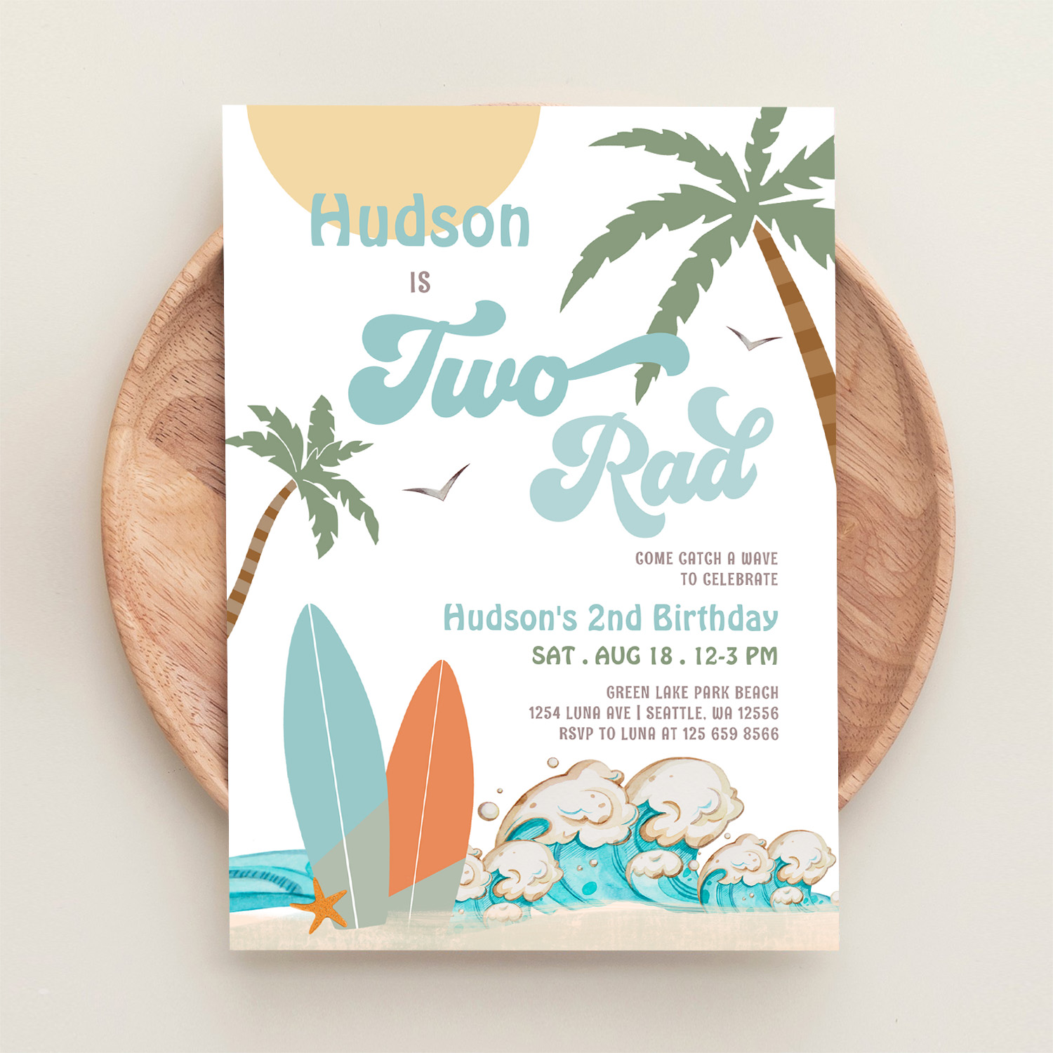 Retro Boy Surf Surfing 2nd Birthday Two Rad Party Invitation - Image 7