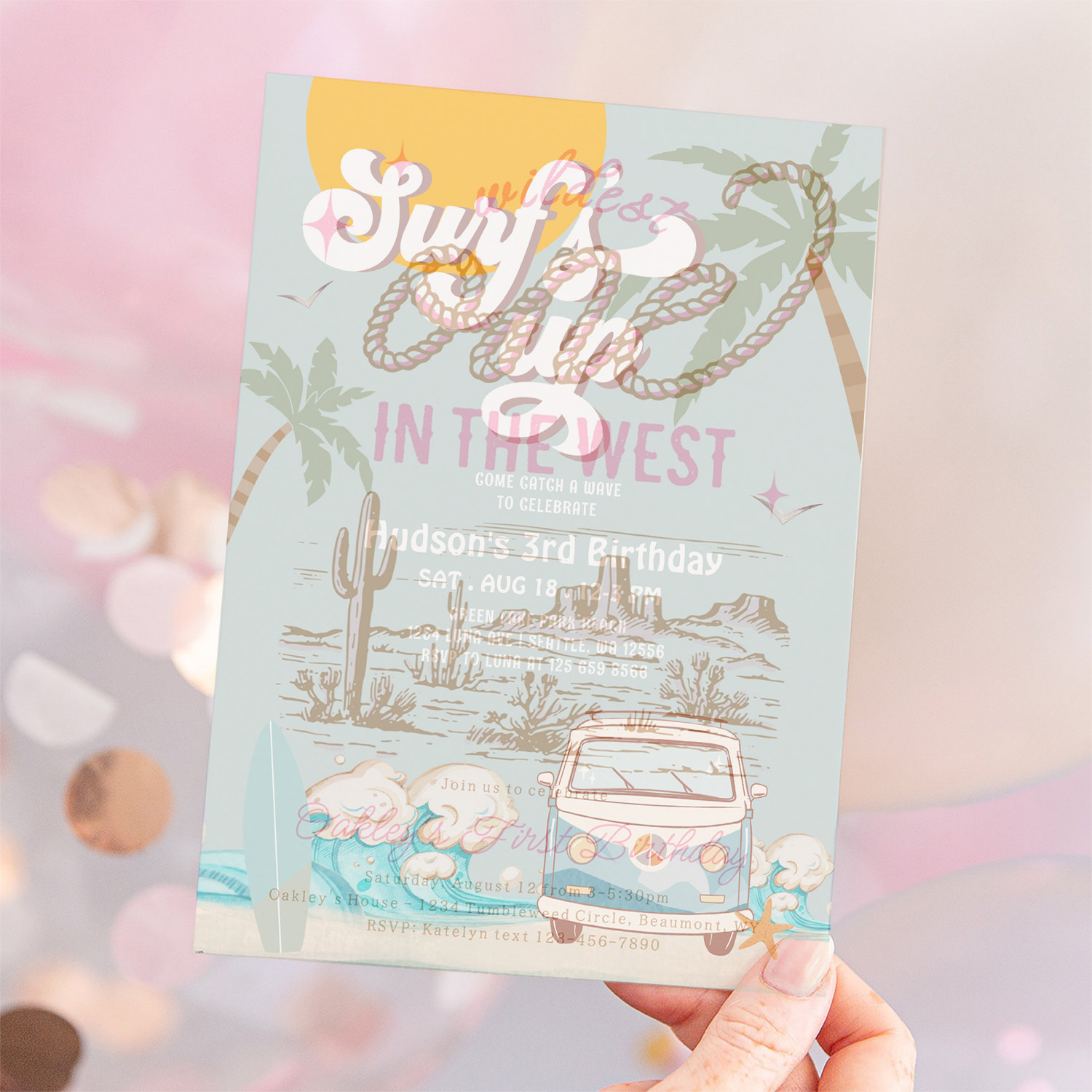 Retro Boy Surfs Up Surfing Birthday Party Invitation - Image 12