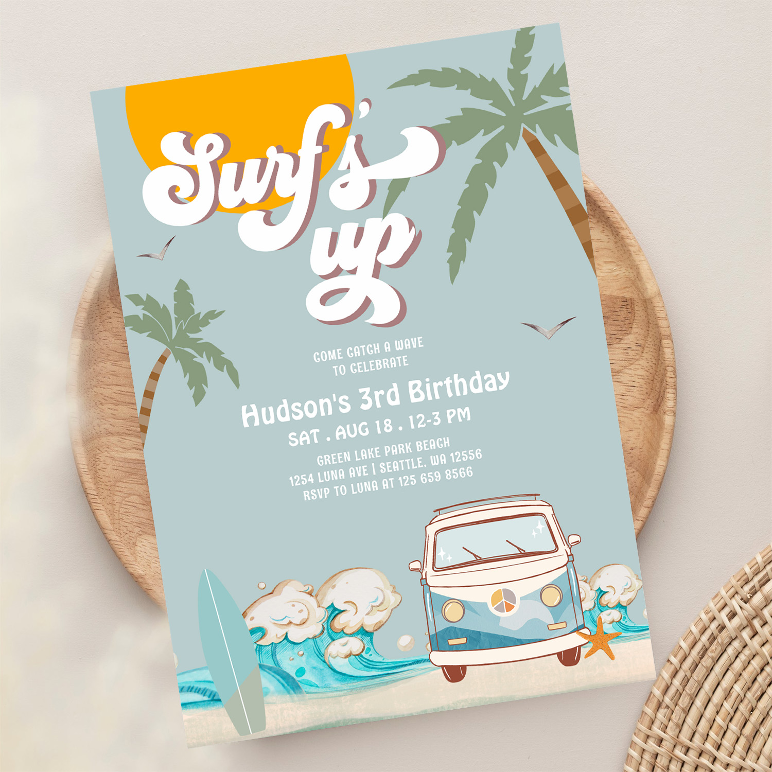 Retro Boy Surfs Up Surfing Birthday Party Invitation - Image 13