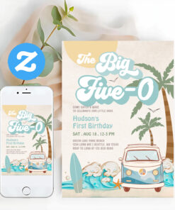 Retro Boy The Big Five 0 Surfing 50th Birthday Invitation