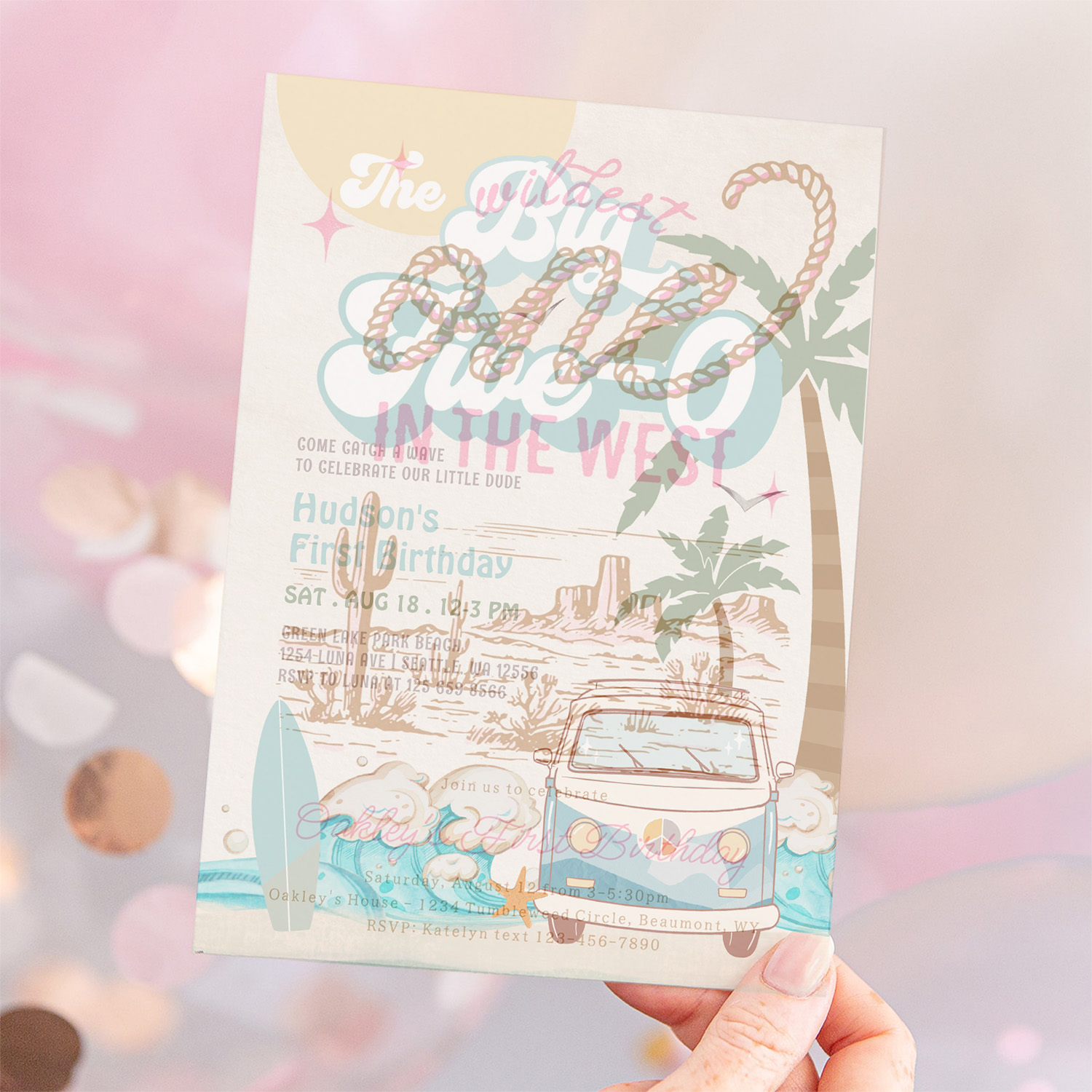 Retro Boy The Big Five 0 Surfing 50th Birthday Invitation - Image 12