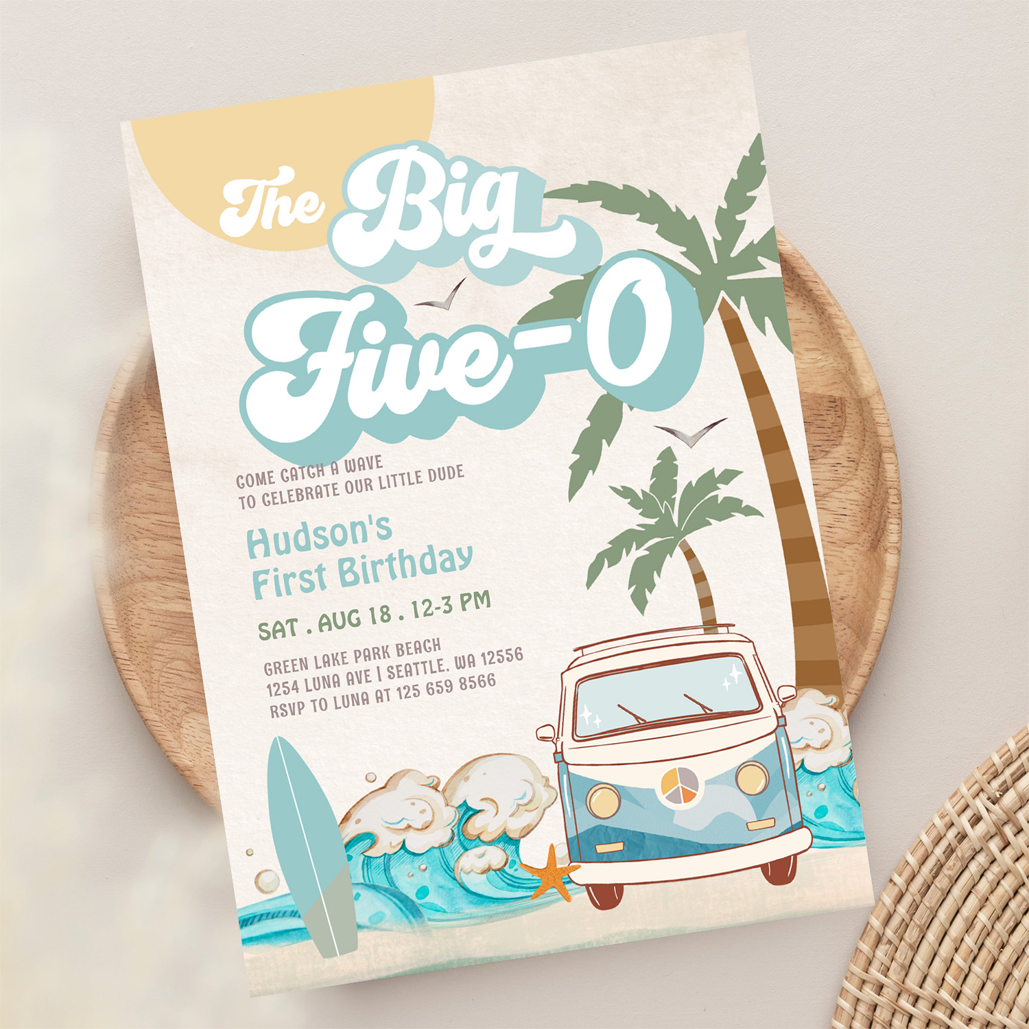 Retro Boy The Big Five 0 Surfing 50th Birthday Invitation - Image 13
